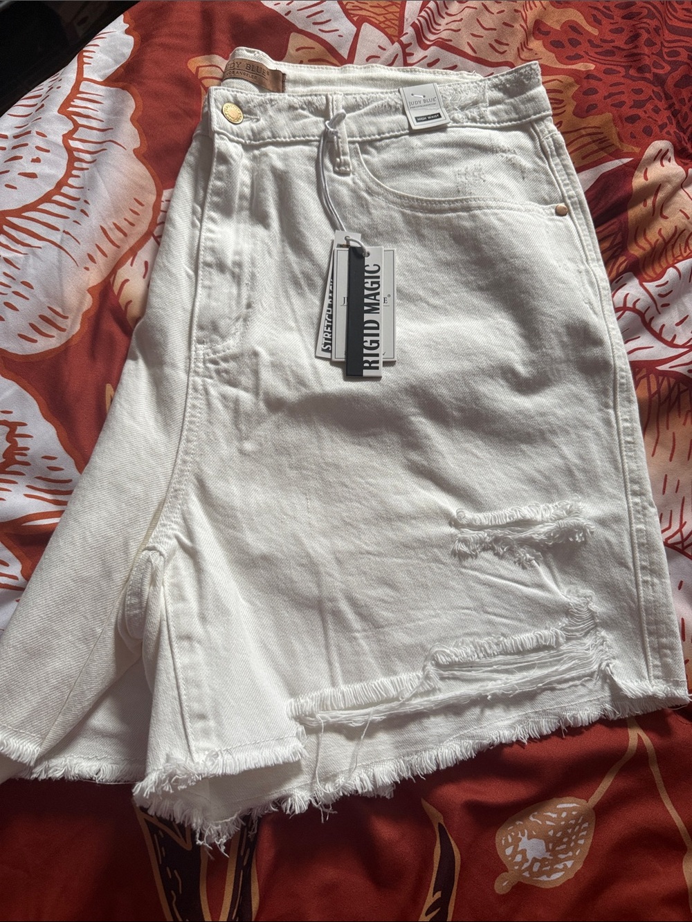 Judy Blue White Asymmetrical Distressed Denim Shorts